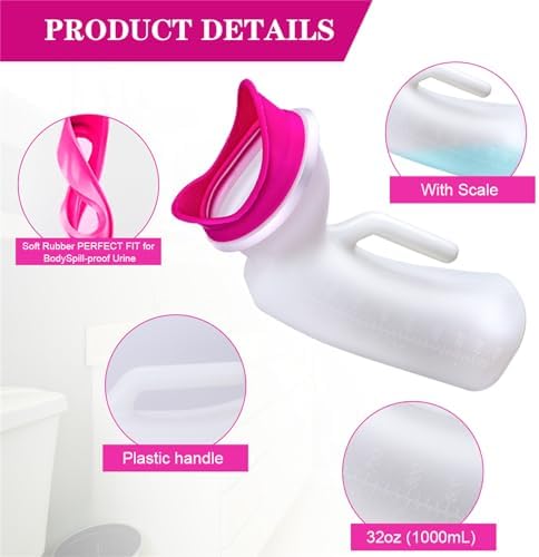 Urinals for Women and Men Portable Unisex Urinal Bottle 1000ml Female Urination Device Pee Bottles for Emergency Travel Car & Camping Hospital Elderly Incontinence