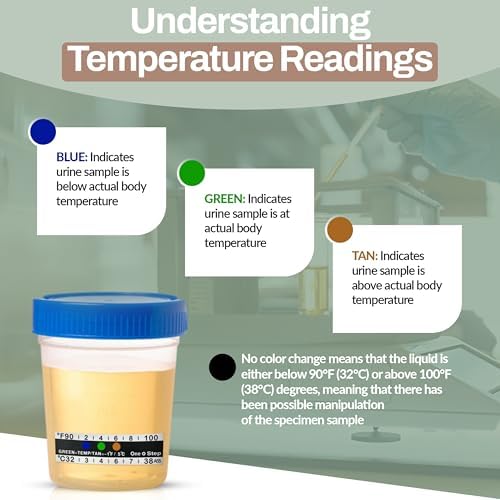 One Step Urine Temperature Test Strips, 100 x Stick on Adhesive Thermometer Strips for Urine Collection Bottles, Visual Display Measurement Range of 32°C-38° or 90°F-100°F