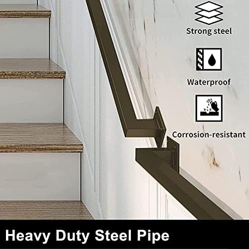 Metal Industrial Pipe Stair Handrail, 1ft-20ft Staircase Handrail, Black Galvanized Industrial Pipe Railing Indoor&Outdoor Stair Railing/Safety Handle with Wall Mount Support(2ft/60cm)