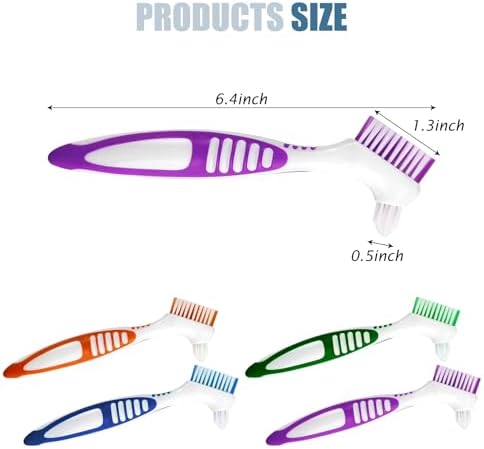Random Color Premium Dual-Sided Denture Cleaning Brush with Multi-Layered Soft Bristles and Rubber Anti-Slip Handle - Portable False Teeth Cleaning Tool for Efficient Denture Care (1)
