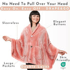 EzrAllora Premium Double Layer Wearable Blanket for Women -No Sleeves- Shawl with Pockets- Wrap Blanket- Gifts for Grandma (Powder Pink)