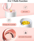 Pill Crusher Fine Powder - Cotatoc 3-in-1 Pill Crusher with Stainless Steel Grinding Pestle, Portable Pill Cutter and Crusher for Elderly and Pets (Pink)