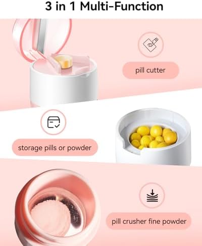 Pill Crusher Fine Powder - Cotatoc 3-in-1 Pill Crusher with Stainless Steel Grinding Pestle, Portable Pill Cutter and Crusher for Elderly and Pets (Pink)