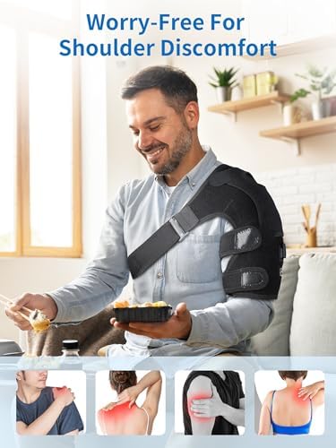 Portable Shoulder Heating Pad with Battery Cordless Heated Shoulder Brace Wrap for Women Men,Electric Heated Shoulder Wrap with Hot Cold Modes,Left Right Shoulder (Black)