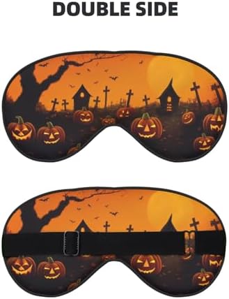 Sleep Mask Halloween Pumpkins Graveyard Spooky Night Comfortable Eye Mask with Adjustable Strap Soft Eye Cover Blindfold for Travel Yoga Nap Shift Work
