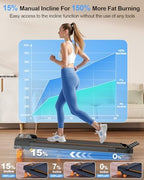 Walking Pad Treadmill with 15% Incline/Adjustable Height, Upgraded 3.5HP Walking Pad with Handle Bar, 4 in 1 Foldable Under Desk Treadmill, Electric Portable Treadmills for Home 350LBS, LED Display