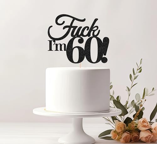 60th Birthday Cake Topper - Black Glitter Funny 60th Birthday Party Cake Decoration Supplies, Cheer to 60 Years Cake Bunting Decor for Women Men, Photo Booth Props