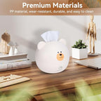 Agatige Cute Tissue Box Cover, Cartoon Bear Square Paper Tissue Holder Facial Tissue Dispenser Organizer for Kids, Living Room, Bathroom Decor, Tv Stand, Car, Office(White)