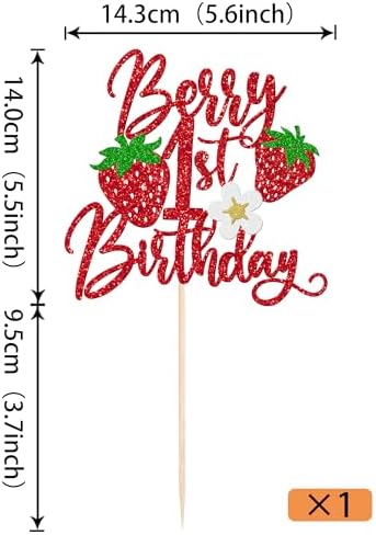 Rsstarxi 1 Pack Berry 1st Birthday Cake Topper Berry First Birthday Decors Sweet Fruit Theme Strawberry One Cake Pick for Strawberry Baby Shower Party Cake Decorations