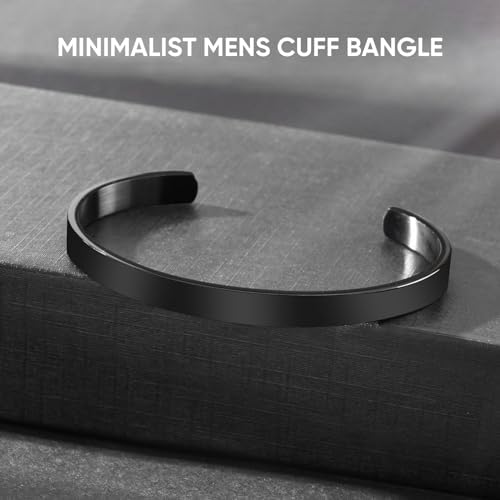 MEALGUET Stainless Steel Mens Cuff Bracelet : Minimal Cool Silver/Black/Gold Plated Open Metal Cuff Bangle Bracelets for Men,Mens Bracelet Jewelry Gift