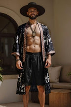 PRODESIGN Mens Satin Kimono Robe - Long Silky Sleepwear Nightgown Egyptian Bathrobe Dressing Gown Cardigan Beach Cover Up