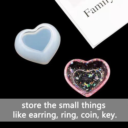 BIGEBO 2 PCS Heart Shape Dish Resin Molds, Heart Shape Plate Resin Molds for Tray Bowl Cute Decorative Dish Containers Epoxy Casting Mold for Storage Small 3.3 * 2.6 * 1 inch