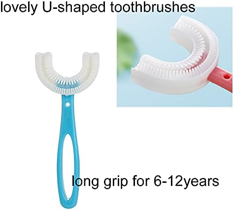 2 PCS U-Shaped Kids Toothbrush, Soft Manual Training Toothbrush for Kids 6-12 Years (Pink +Blue)