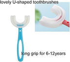 2 PCS U-Shaped Kids Toothbrush, Soft Manual Training Toothbrush for Kids 6-12 Years (Pink +Blue)