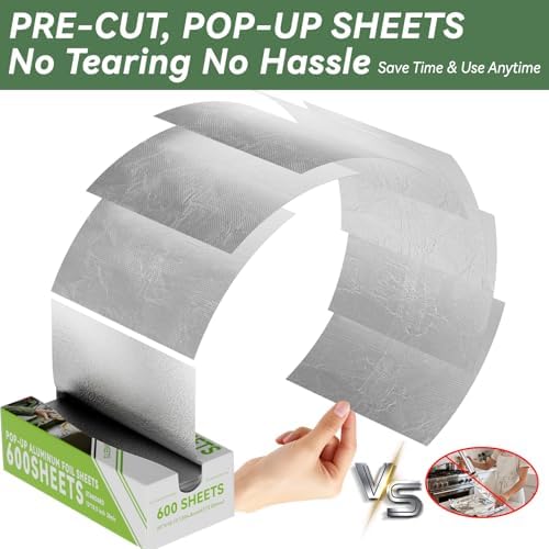 600 Count Pre-Cut Aluminum Foil Sheets, 12" x 10.6" Inch Pre Cut Aluminum Foil sheets for Restaurant Use, Disposable Foil Sheets for Food, Hot Dogs, and Sandwiches