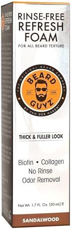 Beard Guyz Rinse‑Free Refresh Foam – Waterless Beard Cleanser & Refresher – No‑Rinse Beard Wash Foam with Biotin & Collagen – Portable Beard Freshener (1.7 oz)