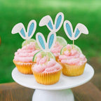 Ercadio 24 Pack Easter Bunny Ear Cupcake Toppers Glitter Blue White Rabbit Ears Cupcake Picks Easter Bunny Cupcake Toppers Rabbit Cake Toppers for Kids Boys Birthday Baby Shower Party Supplies