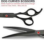 FAIGEO Professional Dog Grooming Scissors Set Stainless Steel Dog Grooming Kit - Thinning, Curved Scissors and Comb for Cat Pet (Black 5 in1)