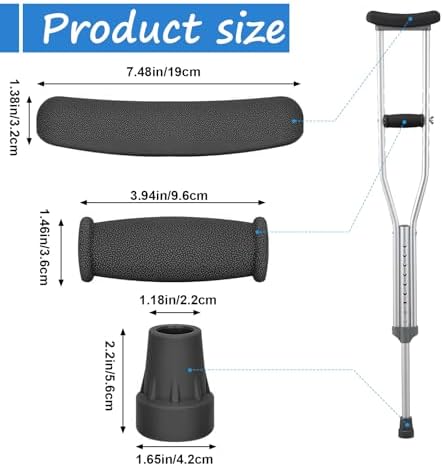 Replacement Crutch Pads, 6 Pcs Crutch Accessory Replacement Crutch Parts and Caps Set , Universal Comfort Padding for Arm Crutches Armpits and Feet Caps for Standard Aluminum Crutches (Black)