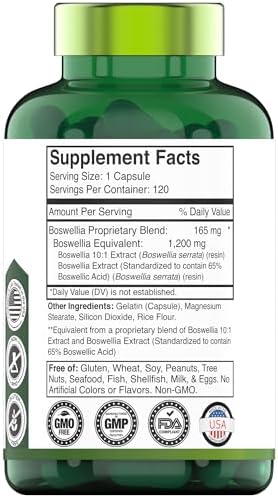 tnvitamins Boswellia Extract Capsules, 120 Count | 1,200 mg Per Capsule | 65% Boswellic Acids + 10:1 Concentrated Extract | Boswellia Serrata | Joint & Mobility Support*