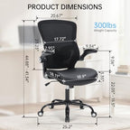 Office Chair, Ergonomic Desk Chair with Adjustable Lumbar Support Breathable Mesh Computer Swivel Chair with Flip up Armrests & PU Leather Cushion, Comfy Task Chair for Home Office, Black