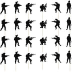 Kaoenla Military Themed Soldier Cake Toppers - 24 Pieces Paper Cups Black Glitter Soldier's Day, Veterans, Men's Birthday, Navy Army Special Forces Decorations
