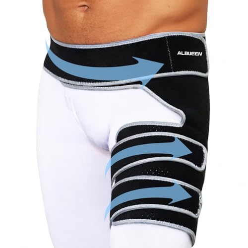 Compression Support Wrap for Thigh Injury,Hip Brace for Women Men Sciatica Pain Relief Devices,Hip Flexor Compression Wrap for Comfortable Thigh,Sciatic Nerve,Labral Tear,Hamstring Pull(Black-Left)