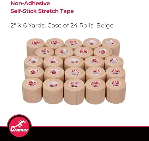 Cramer Eco-Flex Self-Stick Stretch Tape, Beige, 2" x 6 yds, Cohesive Athletic Bandage, Athletic Trainer Flexible Sports Underwrap, Easy Tear Vet Wrap for Pets, Self Adhesive Bandage Roll, 24 Rolls