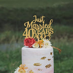 Just Married 40 Years Ago Cake Topper, Happy 40th Anniversary Cake Decorations, Cheers to 40 Years, 40th Wedding Anniversary Party Decorations Gold Glitter