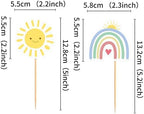 24pcs Rainbow Cake Topper Cupcake Pick Wedding Birthday Party Sun Clouds Party Decoration Supply for Kids Birthday Party