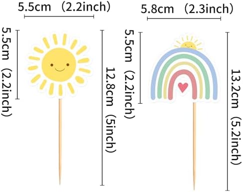 24pcs Rainbow Cake Topper Cupcake Pick Wedding Birthday Party Sun Clouds Party Decoration Supply for Kids Birthday Party