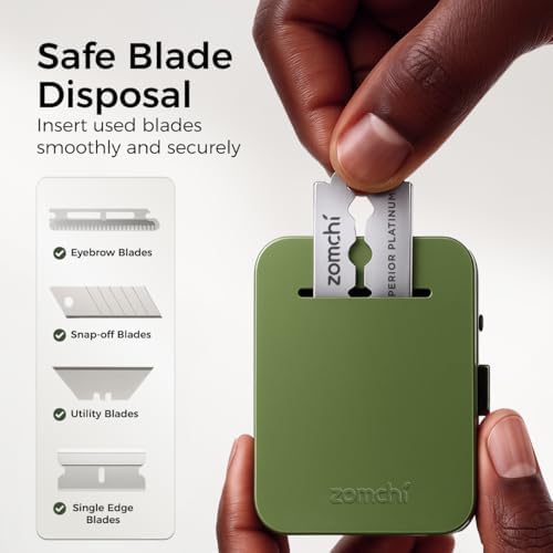 ZOMCHI Razor Blade Bank for Used Double Edge Safety Razor Blades, Compact Disposal Container for Safe Storage and Travel (Olive Green)