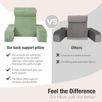19" Reading Pillow for Bed with Built-in Arms & Large Pockets, Supportive Backrest Cushion for Reading, Resting, or Reclining, Washable Cover – Sage Green