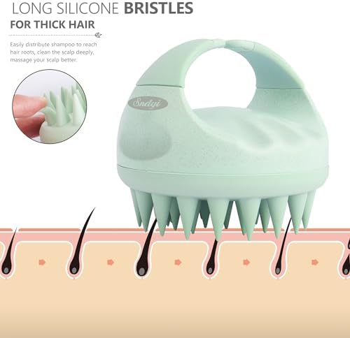Sndyi Scalp Massager Shampoo Brush, Scalp Scrubber with Soft Silicone Bristles, Scalp Exfoliator for Dandruff Removal, Scalp Massager for Hair Growth, Wet Dry Hair Brush for Scalp Care, Green