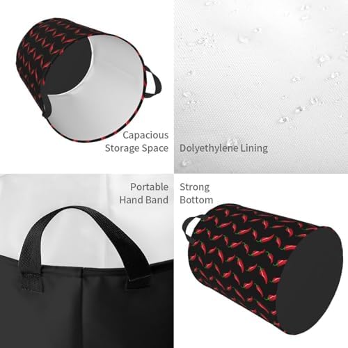 Black Chili Peppers Laundry Basket Waterproof Collapsible Round Laundry Hamper Toys Clothes Organizer Gift Basket For Room Small