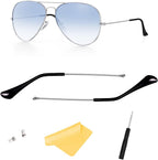 Replacement Temple Tips Temple Arms for Ray-Ban Aviator Series RB3025 3025 Sunglass Frames for Spectacles and Sunglasses (Silver) Temple Arms+(Black) Temple Tips)