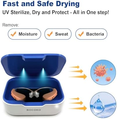 Electronic Ultra Violet C Hearing Aid Dehumidifier Automatic Dryer Case for Hearing Amplifier Removes Sweat & Moisture from Hearing Aids