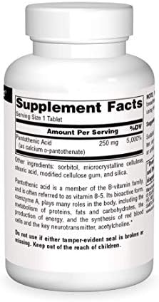 Source Naturals Pantothenic Acid 250 mg Vitamin B-5 Dietary Supplement - 100 Tablets