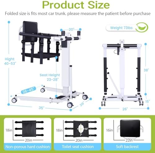 Electric Patient Lift Transfer Chair - Folding Portable Handicap Lift for Home/Car/Bathroom,260LBS Capacity Upgrade Electric Transfer Lift for Seniors