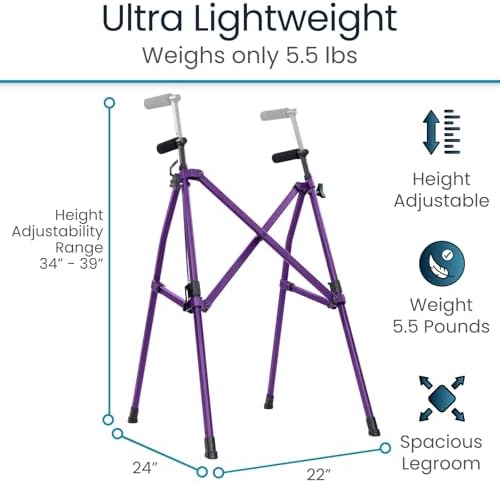 Vive Lightweight Folding Walker for Seniors - Narrow Foldable Rolling Walker for Small Spaces- Compact & Collapsible for Travel - Mobility Support, Portable- Weighs Only 5.5 Pounds