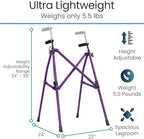 Vive Lightweight Folding Walker for Seniors - Narrow Foldable Rolling Walker for Small Spaces- Compact & Collapsible for Travel - Mobility Support, Portable- Weighs Only 5.5 Pounds
