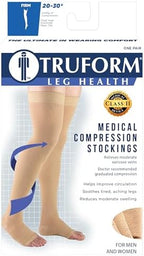Truform 20-30 mmHg Compression Stockings for Men and Women, Thigh High Length, Dot-Top, Open Toe, Beige, Medium