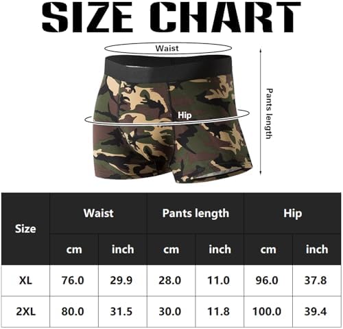 Men's Camouflage Print Long Boxer Briefs,Casual Men's Shorts,Quick-Drying Sports Underwear,Green,XL