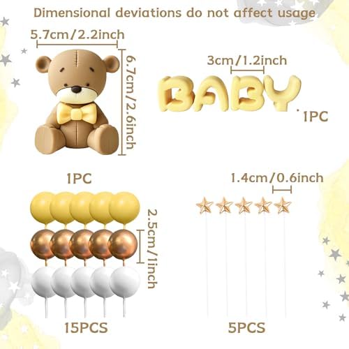 Yellow Baby Shower Cake Decoration Bear Cake Topper Gender Reveal Cake Decoration Green Gold Balls Cake Topper for Baby Shower Birthday Party Decoration