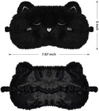 Cute Cat Sleeping Mask Eye Mask Funny Animal Kitten Sleep Mask Soft Plush Blindfold Travel Eye Cover Eyeshade for Kids Adults Girls Boys Women Men (Cat, Black)