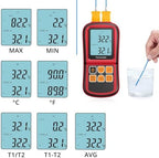 Kamtop Digital Thermometer, Dual Channel Thermometer with Two K Type Thermocouple Probes, High Temperature Meter Dual Measurement Meter Sensor Backlight LCD for K/J/T/E/R/S/N Type