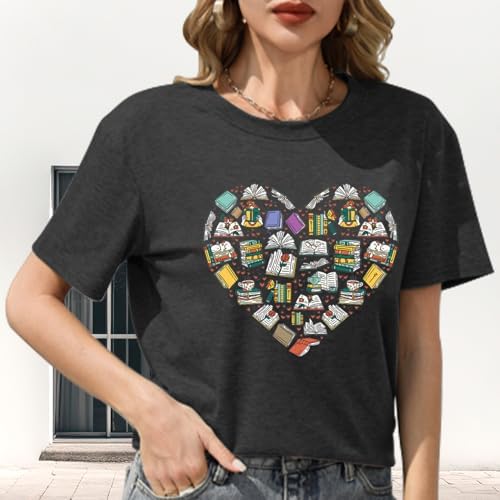 Valentine's Tshirt Women Cute Love Heart Graphic Tees Funny Cassette Tape Letter Print Splicing Short Sleeve Lover Tee Tops