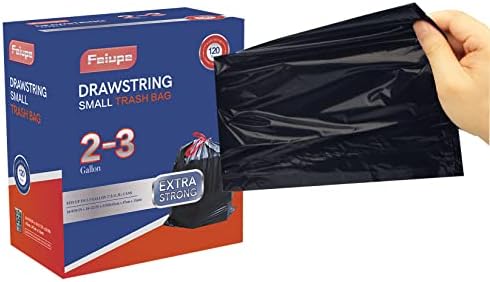 2-3 Gallon Drawstring Trash Bag,Small Garbage Bag Trash Can Liner Suitable for 2 Gallon,2.3 Gallon,2.4 Gallon,2.5 Gallon,2.6 Gallon and 3 Gallon Trash Bin (Black)