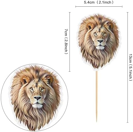 Ercadio 24 PCS Lion Cupcake Toppers Jungle Safari Animal Picks for Lion Wild Animal Theme Baby Shower Kids Boys Girls Birthday Party Cake Decorations