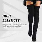 CAMSSOO Women's Thigh High Boots Faux Suede Elasticity Heels Over The Knee Boots Side Zip Pointed Toe Fashion Sexy Winter Stiletto Knee High Boots